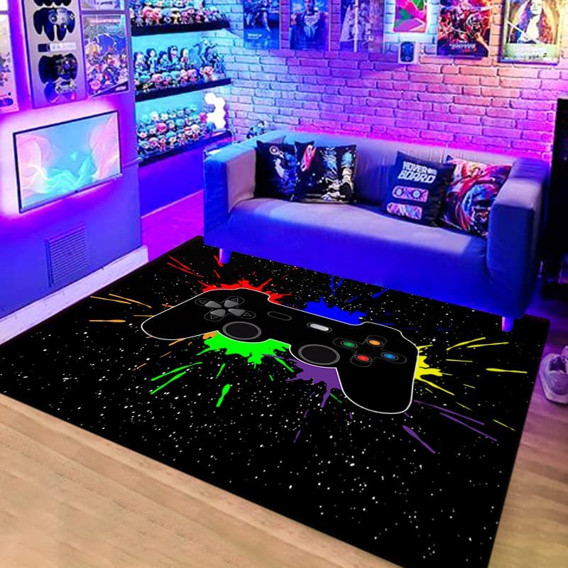 Black Watercolor Gaming Rug for Teen Boys - Non-Slip Floor Mat with T-Shirt, Hoodie, Sweatshirt Game room rug ideas - Image 4