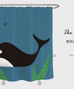 Black Whale Shower Curtain - Lovely Animals Waterproof and Washable for Bathtub - Custom Sizes