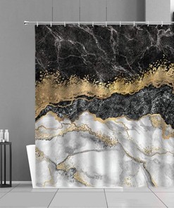 Black & White Gold Marble Shower Curtain - Modern Contemporary Design for Bathroom Curtain - House Warming Gift