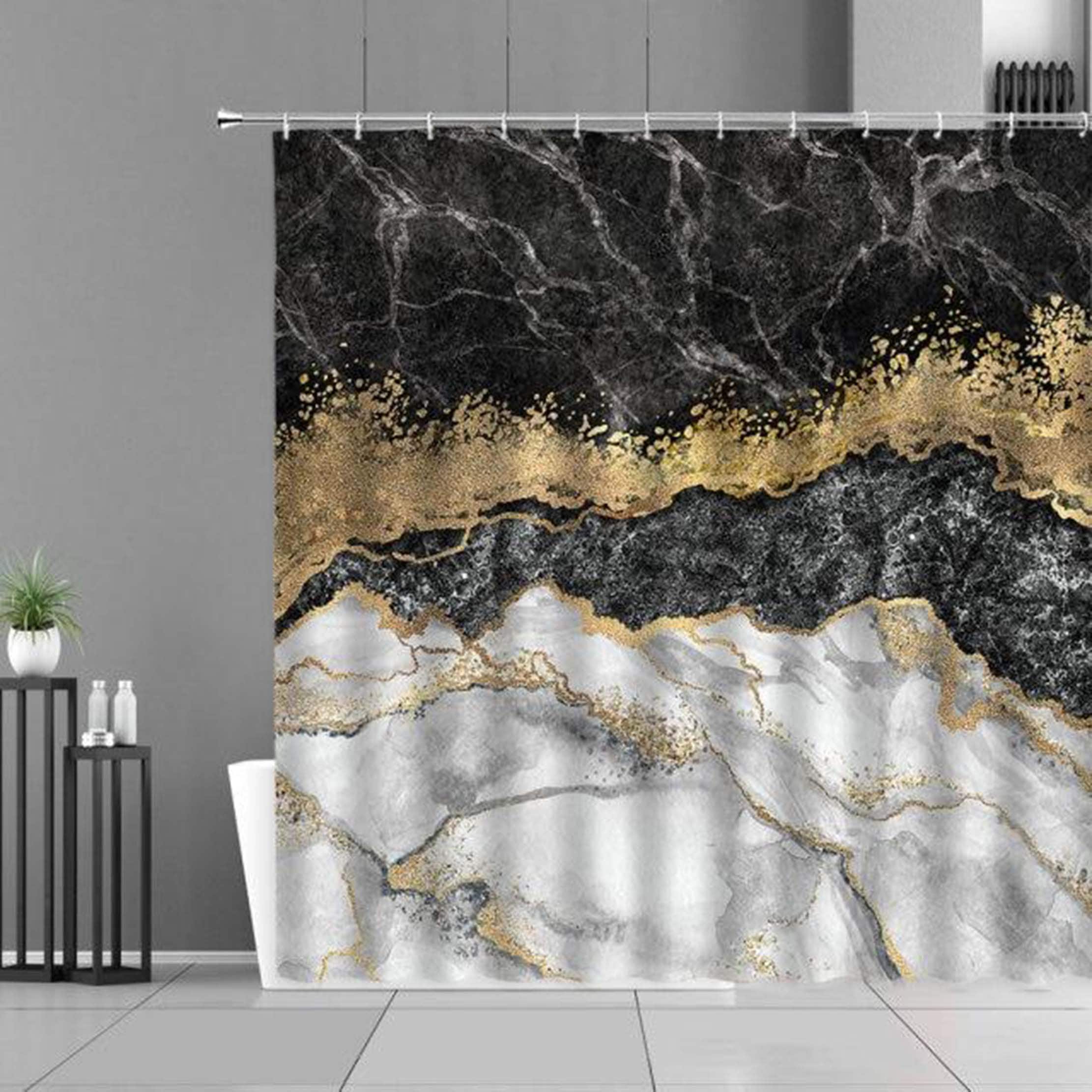 Black & White Gold Marble Shower Curtain - Modern Contemporary Design for Bathroom Curtain - House Warming Gift