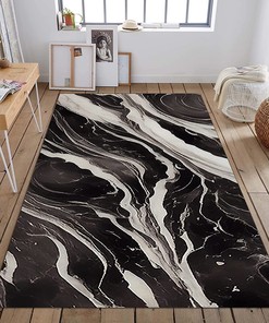 Black White Gradient Marble Vintage Classic Area Rug with Non-Slip Backing for Front Entrance Floor Decor