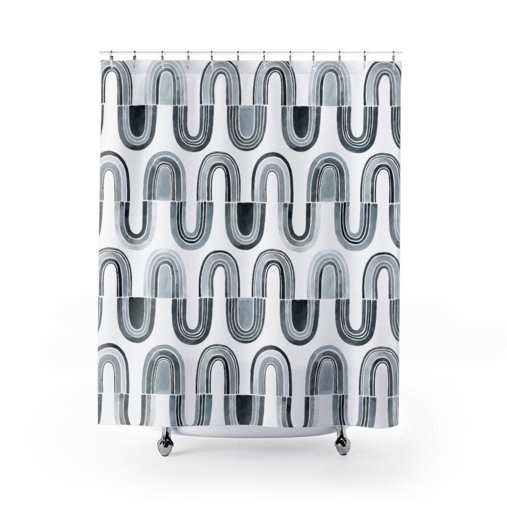Black White Gray Line Art Shower Curtain | Modern Contemporary Bathroom Decor | Luxury Shower Curtains