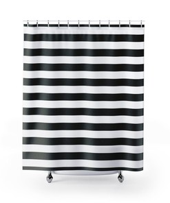 Black White Horizontal Masculine Striped Shower Curtain | New Home Housewarming Gift | Bathroom Decor + Quotes