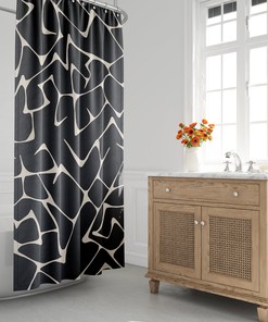 Black & White Mid-Century Modern Boho Shower Curtain with Abstract Design, Perfect for Contemporary Bath Decor