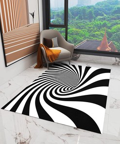 Black White Plaid Illusion Trippy Washable Area Rug - A Visual Vortex Optical Area Rug