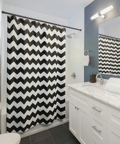 Black & White Stripes Geometric Print Vintage Shower Curtain, Modern Bathroom Decor , Simple and Minimal Gift Idea