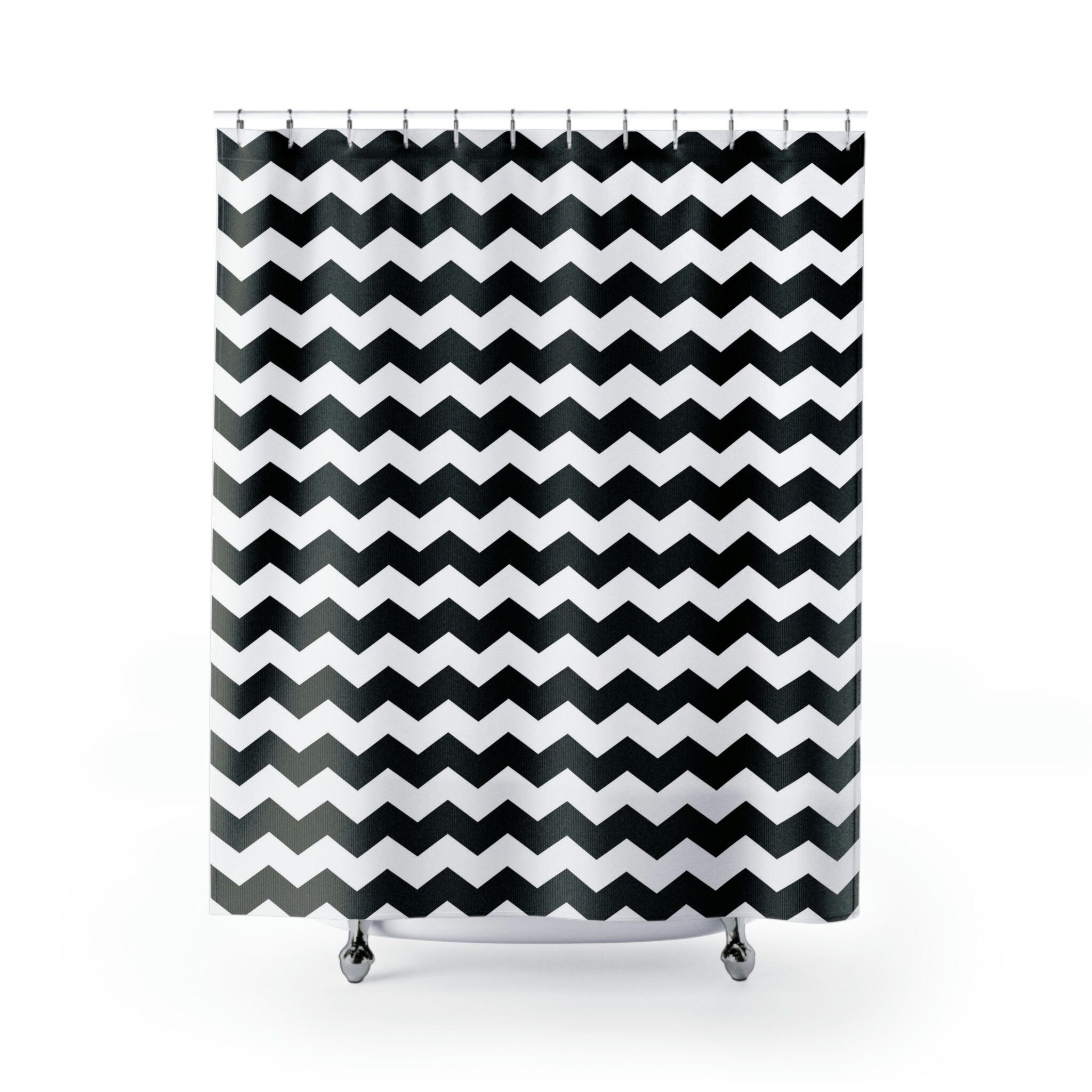 Black & White Stripes Geometric Print Vintage Shower Curtain, Modern Bathroom Decor , Simple and Minimal Gift Idea - Image 2
