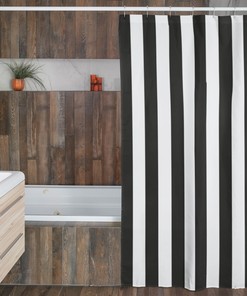 Black White Vertical Masculine Striped Shower Curtain | New Home Housewarming Gift | Bathroom Decor + Quotes