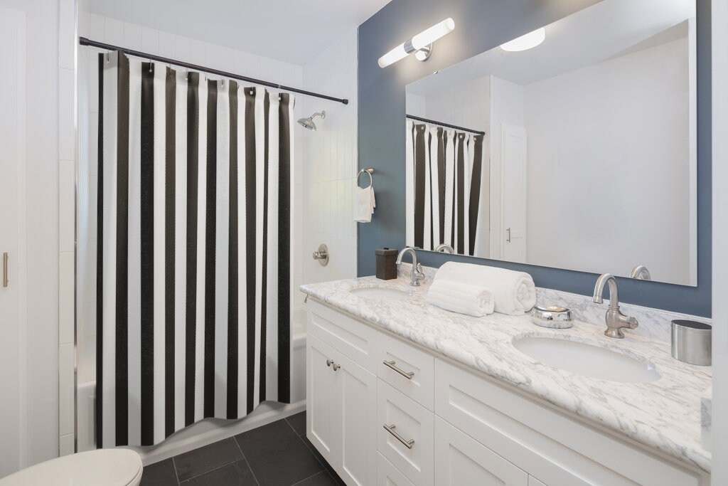Black White Vertical Masculine Striped Shower Curtain | New Home Housewarming Gift | Bathroom Decor + Quotes - Image 3