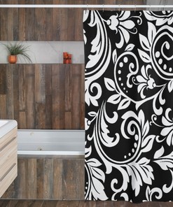 Black White Vintage Damask Shower Curtain | New Home Housewarming Gift | Bathroom Decor + Quotes