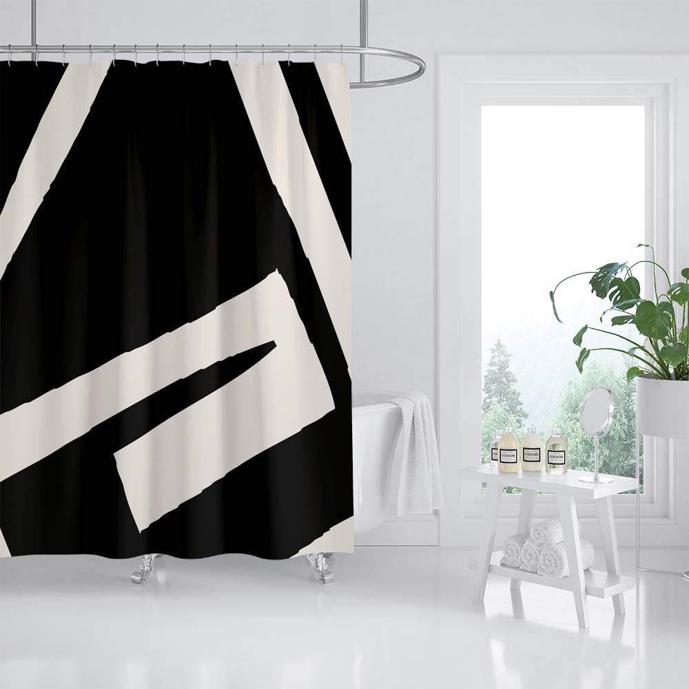 Black and Beige White Simple Shower Curtain - Heavy Extra Long Quality Curtains with 12 Hook - Customize Bathroom Decor - Image 2