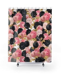 Black and Peach Roses Shower Curtain | Roses Floral Pattern | Bathroom Decor | New Home Gift
