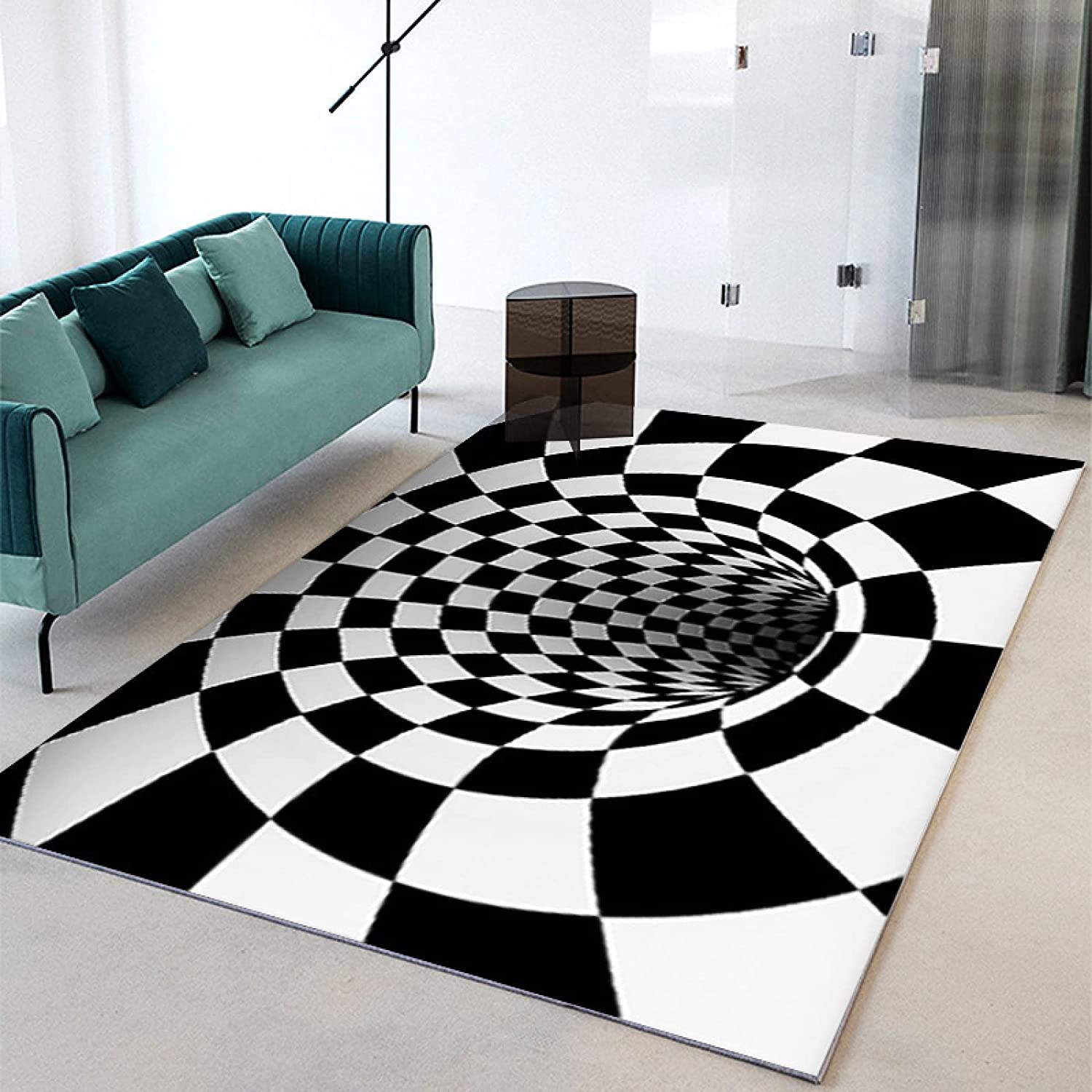 Black and White 3D Visual Illusion Trap Door Mat with Fluffy Non-Slip - A Must-Have Piece of Furniture Decoration