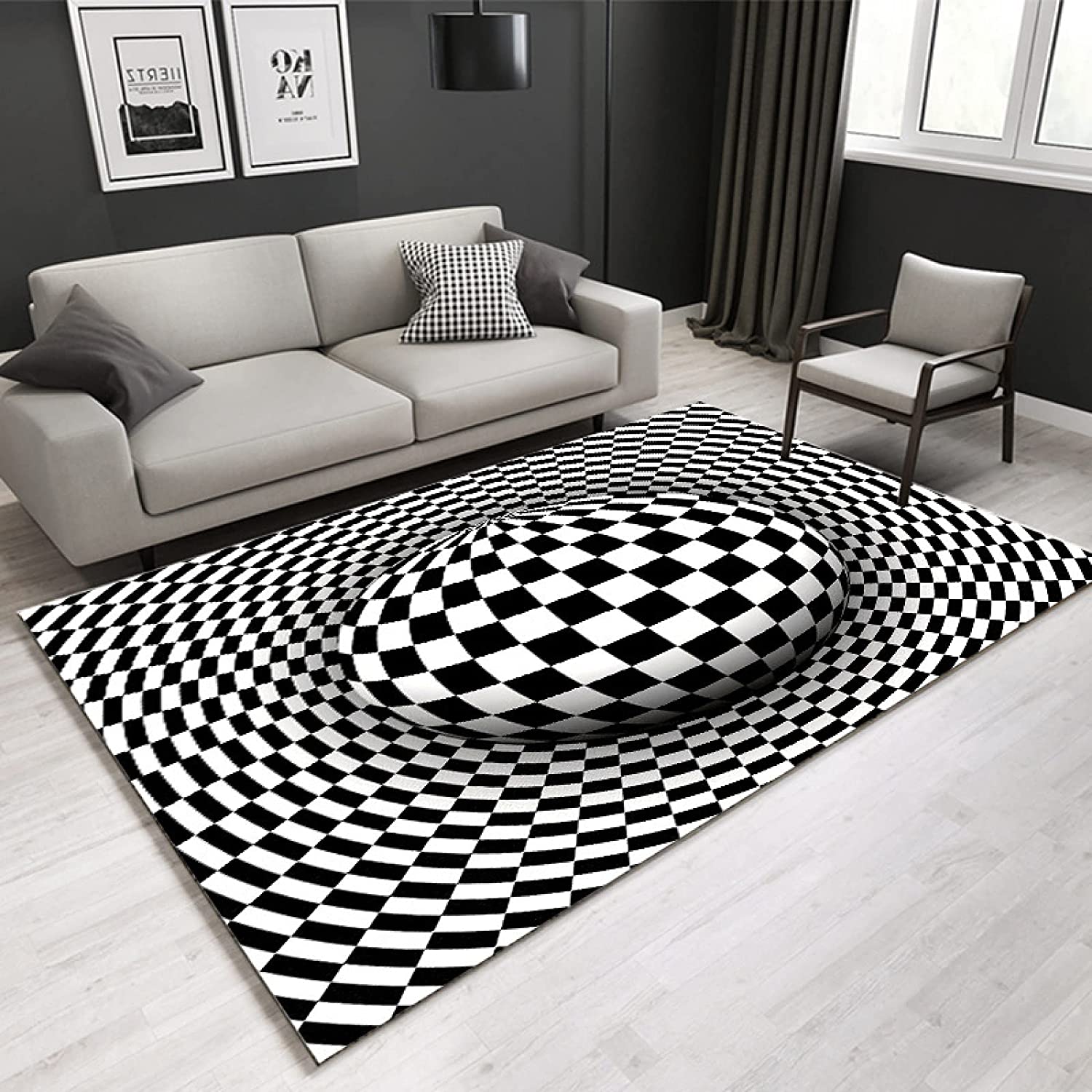 Black and White 3D Vortex Illusion Rugs Optical Illusion Rug Area Trap Swirl Illusion Carpet - A Journey Through Time