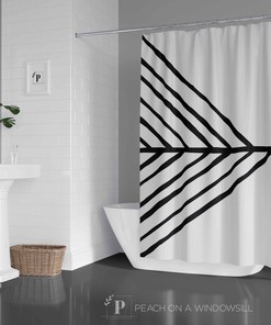 Black and White Arrow Shower Curtain, Boho Chic Bathroom Decor, Abstract Bath Art