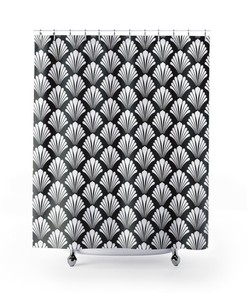Black and White Art Deco Shower Curtain, Minimalist Bathroom Decor, Geometric Design