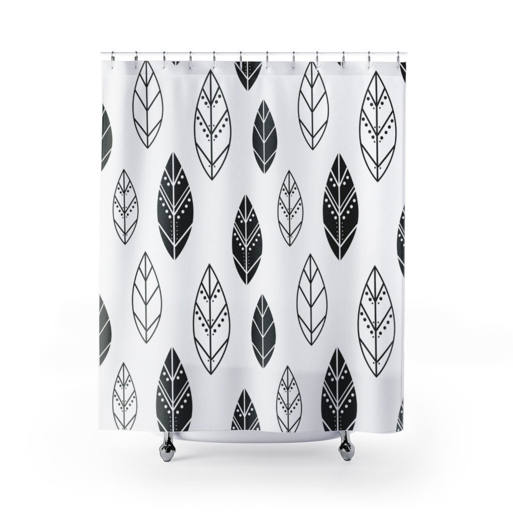 Black and White Boho Feathers Shower Curtain, College Dorm Bathroom Decor , Bath Curtain, 71 x 71 inch Curtain