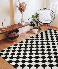 Black and White Checkered Rug - Modern Living Room and Bedroom Decor