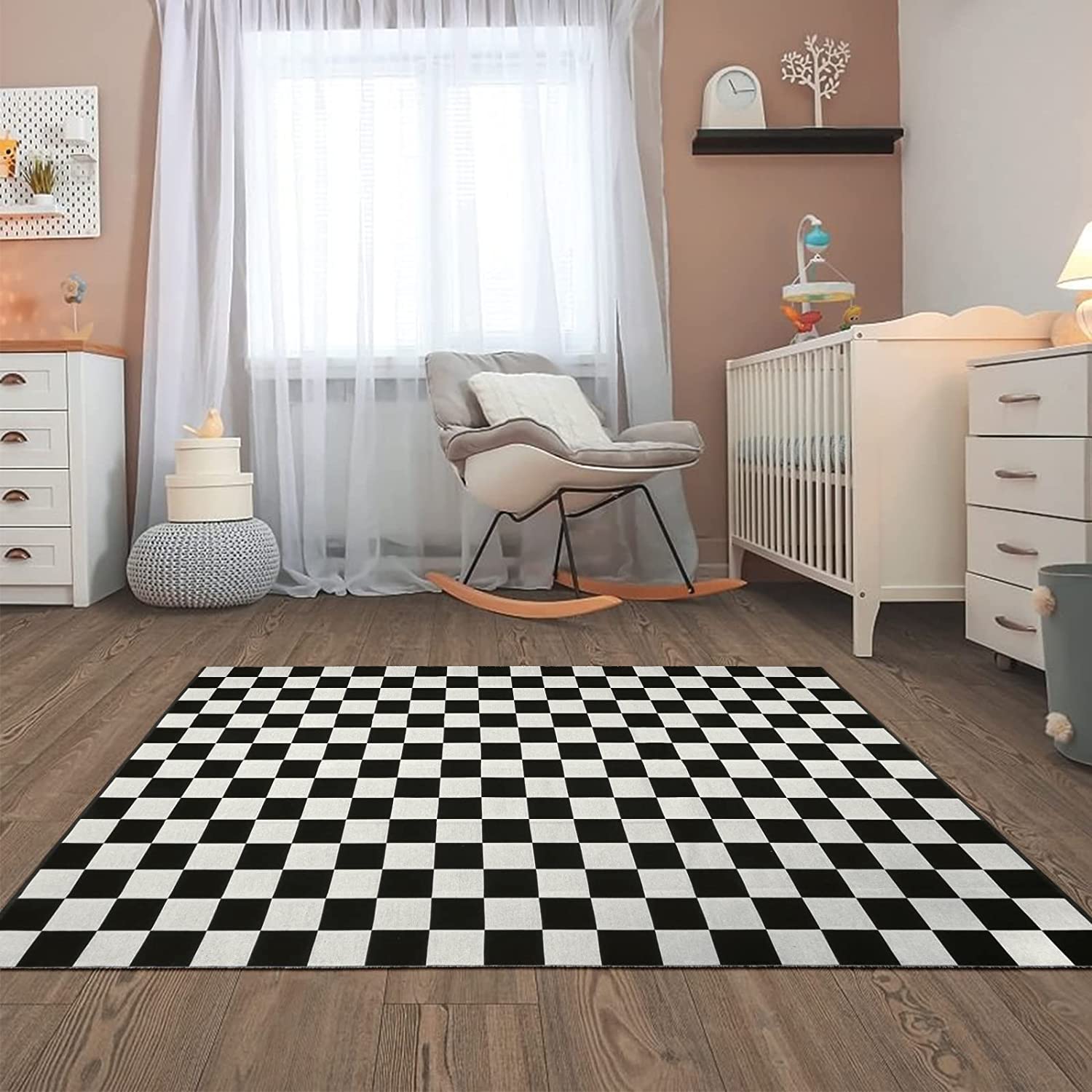 Black and White Checkered Rug - Modern Living Room and Bedroom Decor - Image 2