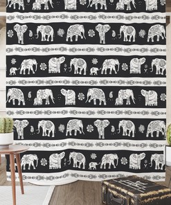Black and White Elephant Shower Curtain Set with Elephant Bath Accessories