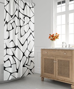 Black and White Hand-Drawn Abstract Shower Curtain in Minimalist Mid Century Modern Design - Contemporary Bathroom Decor