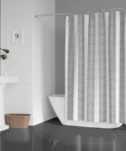 Black and White Herringbone Shower Curtain, Abstract Chevron Arrow Design, Boho Bath Art