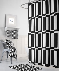 Black and White Mid Century Modern Shower Curtain - Matching Bath Towels and Mat Available