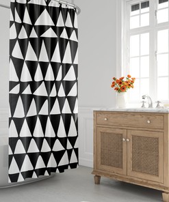 Black and White Mid Century Modern Triangle Shower Curtain - Minimalist Abstract Design with Contemporary Bath Decor