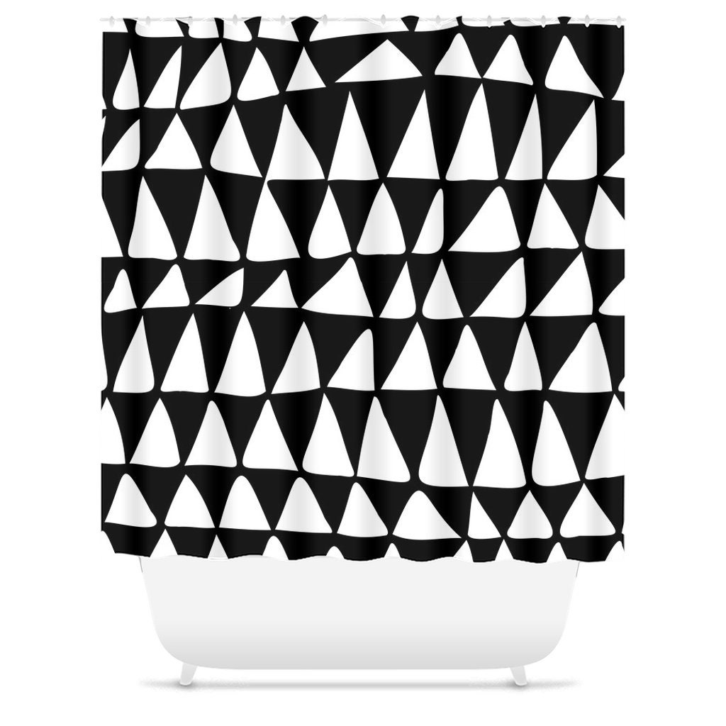 Black and White Mid Century Modern Triangle Shower Curtain - Minimalist Abstract Design with Contemporary Bath Decor - Image 3