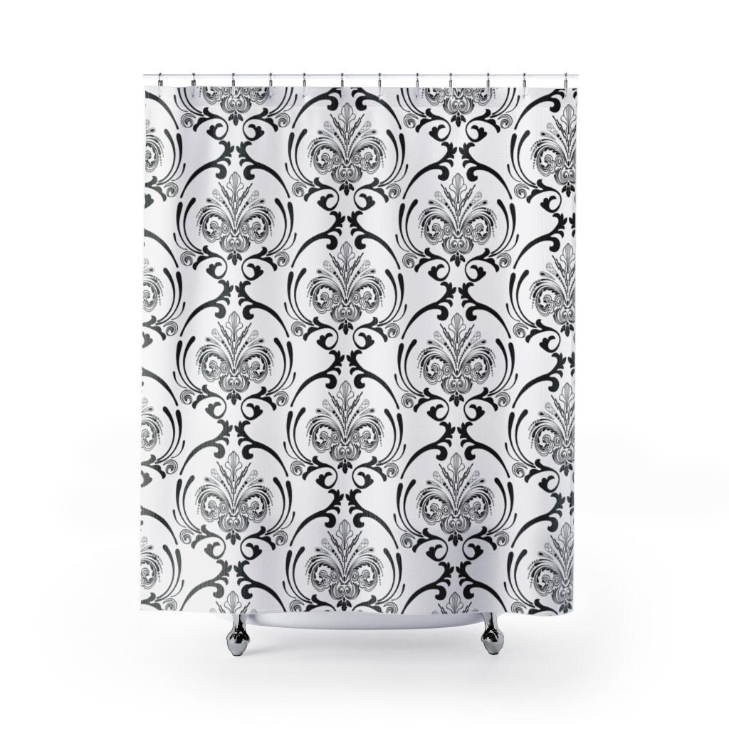 Black and White Shower Curtain with Vintage Farmhouse Charm