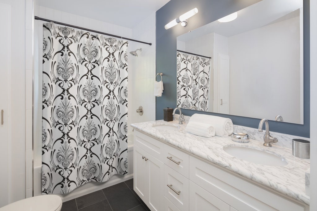 Black and White Shower Curtain with Vintage Farmhouse Charm - Image 2