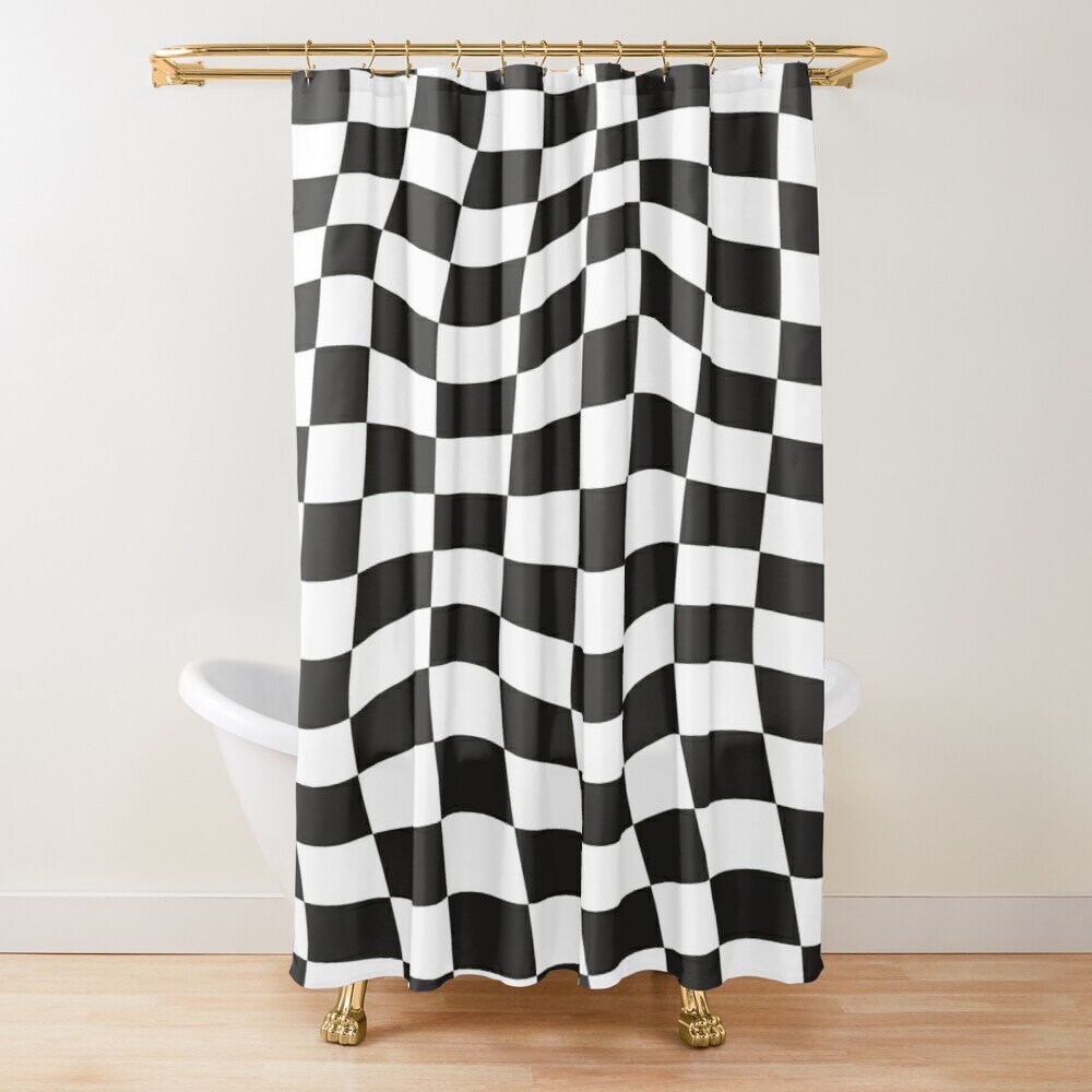 Black and White Squares Shower Curtain with Modern Abstract Design - Eco-Friendly and Waterproof, Includes Hooks - Image 4
