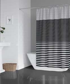 Black and White Striped Shower Curtain with Ombre Colorblock Design, Bring a Modern Touch to Your Bathroom Decor