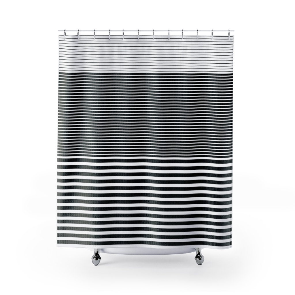 Black and White Striped Shower Curtain with Ombre Colorblock Design, Bring a Modern Touch to Your Bathroom Decor - Image 2
