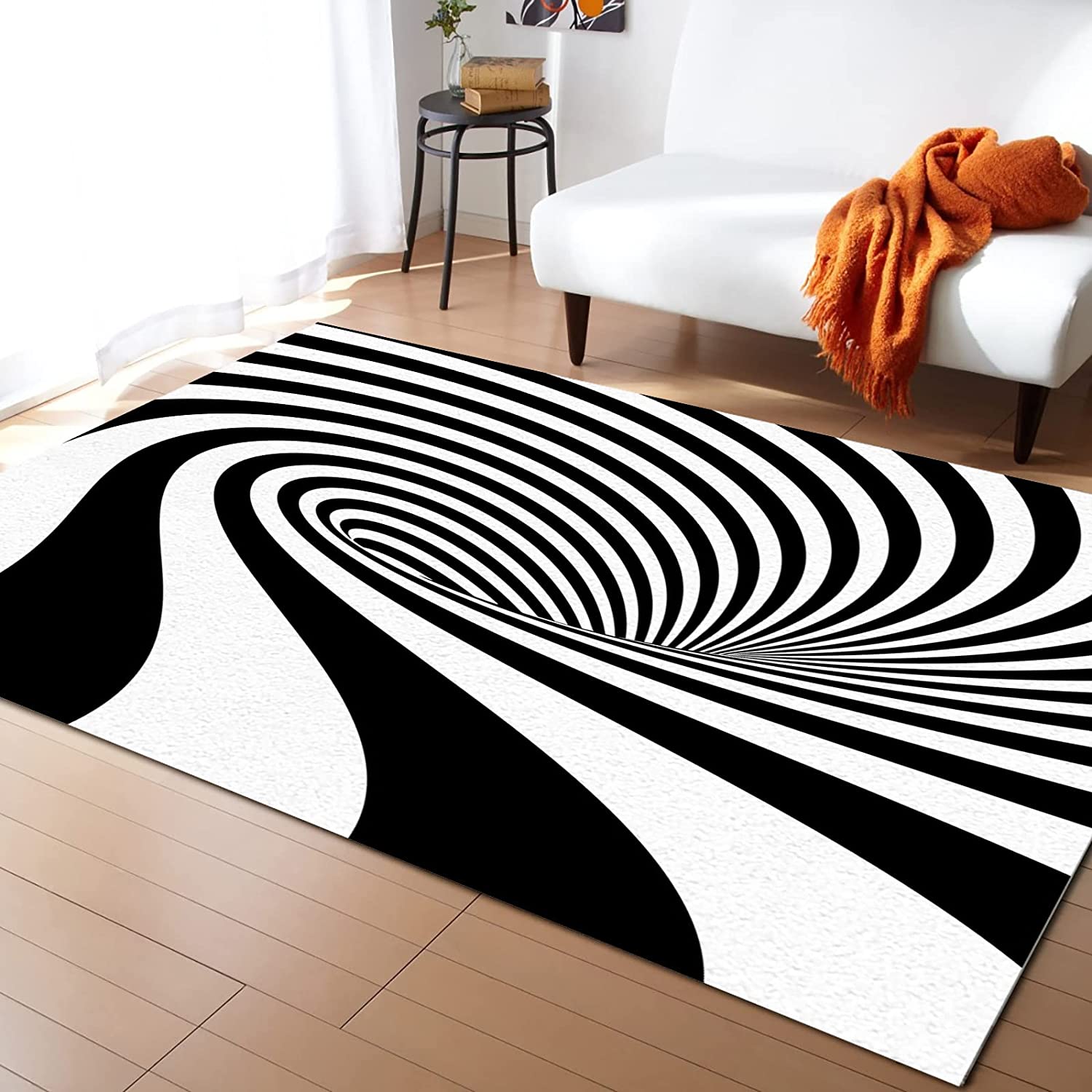 Black and White Trippy Vortex Optical Rug, Perfect for Indoor and Outdoor Use - Image 2