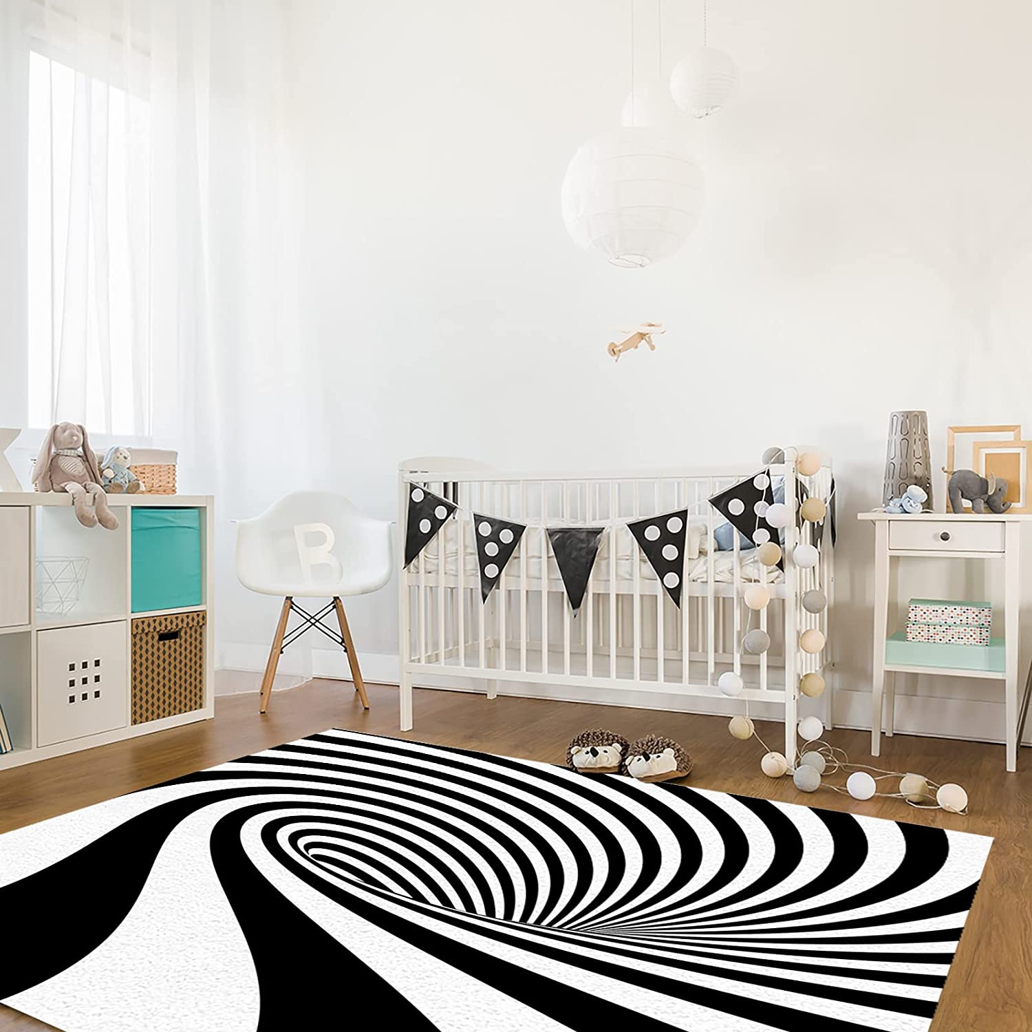 Black and White Trippy Vortex Optical Rug, Perfect for Indoor and Outdoor Use - Image 3