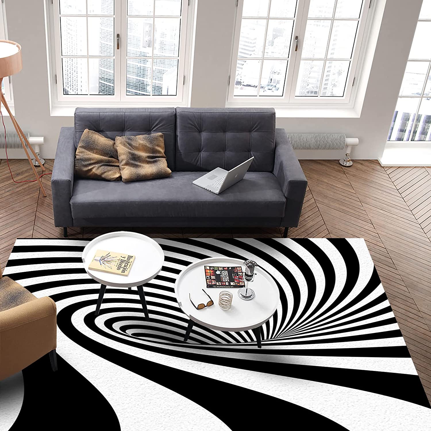 Black and White Trippy Vortex Optical Rug, Perfect for Indoor and Outdoor Use - Image 4