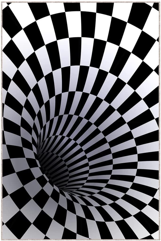 Black and White Vortex Illusion Rug - 3D Design and Anti-Slip Backing for Bedrooms and Living Rooms