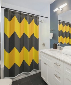 Black and Yellow Chevron Print Shower Curtain, Geometric Print, Luxury Shower Curtains, Simple and Minimal Gift Idea