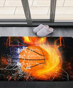 Black with Red Flame Basketball Rug - Sporty Playroom Decor for Boys Bedroom and Living Room
