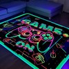 Blacklight T-Shirt, Hoodie, and Sweatshirt Game Design Rugs, UV Reactive Glow in The Dark Area Rug for Kids' Game Room and Casual Mats