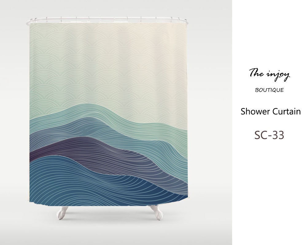 Blaue Wellen Duschvorhang Farbverlauf Disney Shower Curtain, Hill Mountain Curve Kunst and Thick Extra Long Design