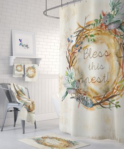 Bless This Nest Farmhouse Shower Curtain, Stylish Bathtub Curtain with Bird Design, Perfect for Rustic Bathrooms