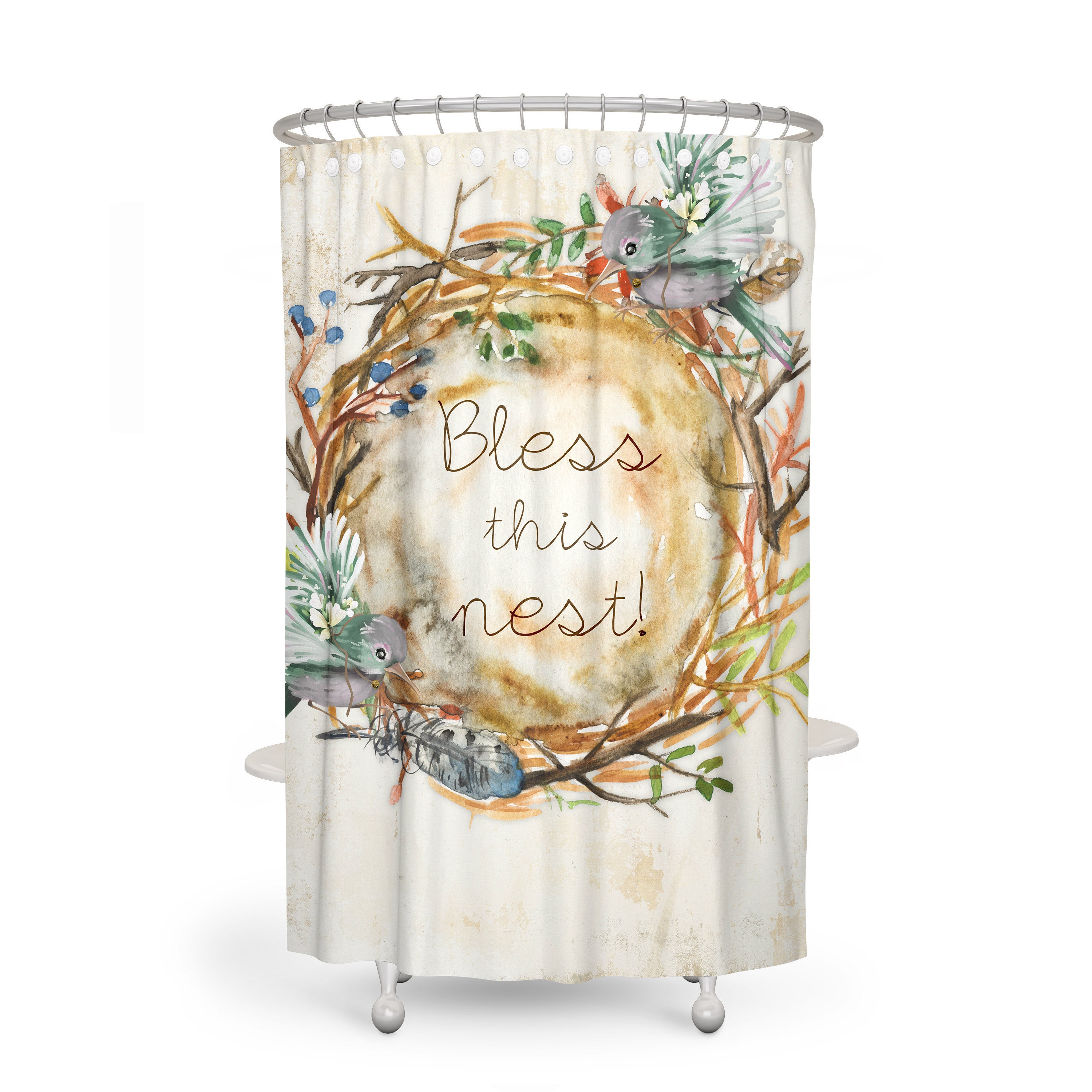 Bless This Nest Farmhouse Shower Curtain, Stylish Bathtub Curtain with Bird Design, Perfect for Rustic Bathrooms - Image 3