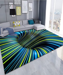 Blue Abstract Geometric Optical 3D Swirl Illusion Rug - A Perfect Contemporary Addition to Living Room and Bedroom Decor