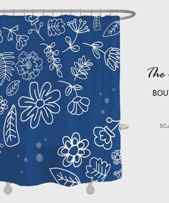 Blue Bohemian Flower and Leaves Shower Curtain with Customizable Sizes