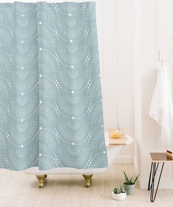 Blue Boho Geometric Shower Curtain / Fabric Bath Curtain / Vintage-Inspired