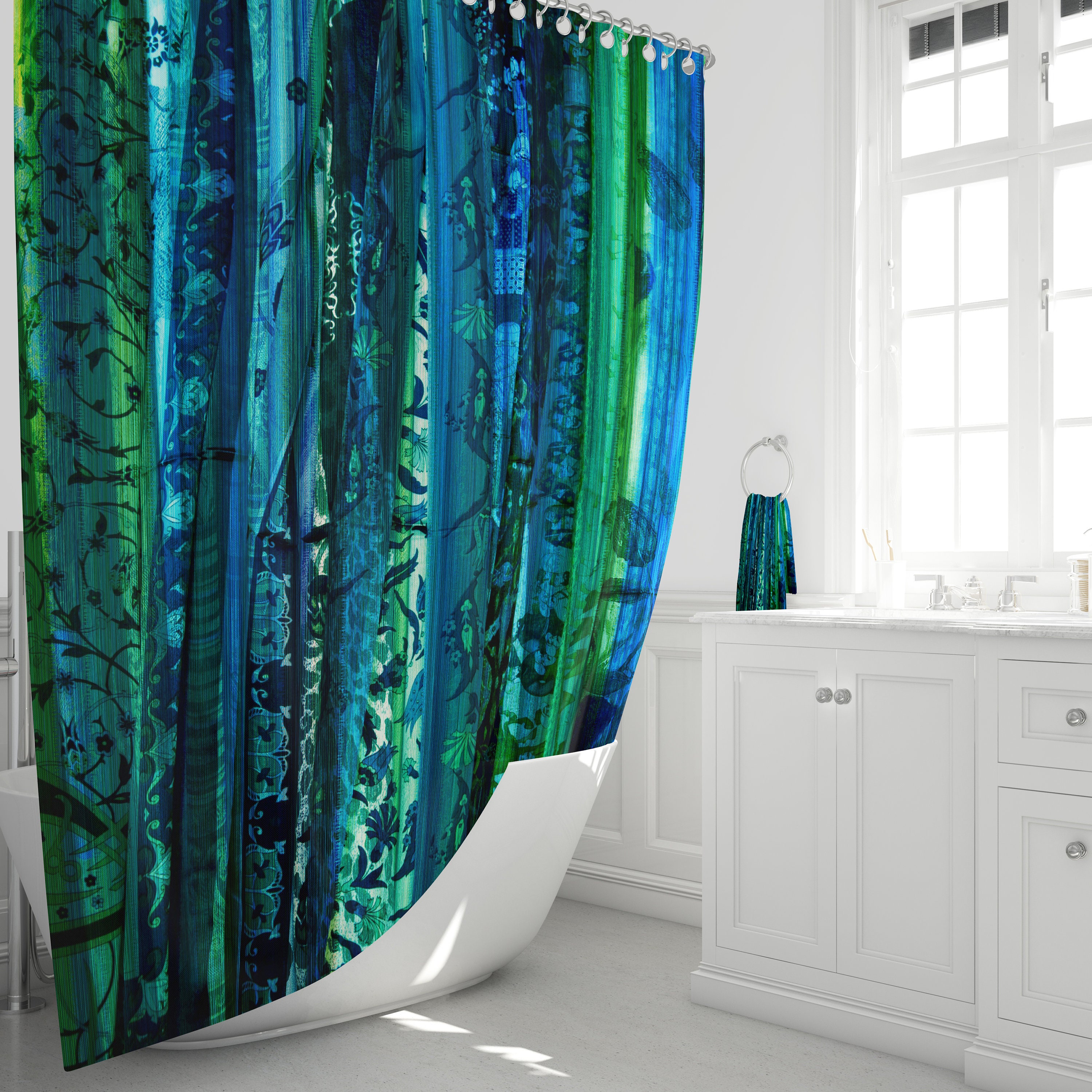 Blue Boho Shower Curtain, Boho Bathroom Decor, Boho Maximalist , Gypsy Soul with At Home Shower Curtains Print