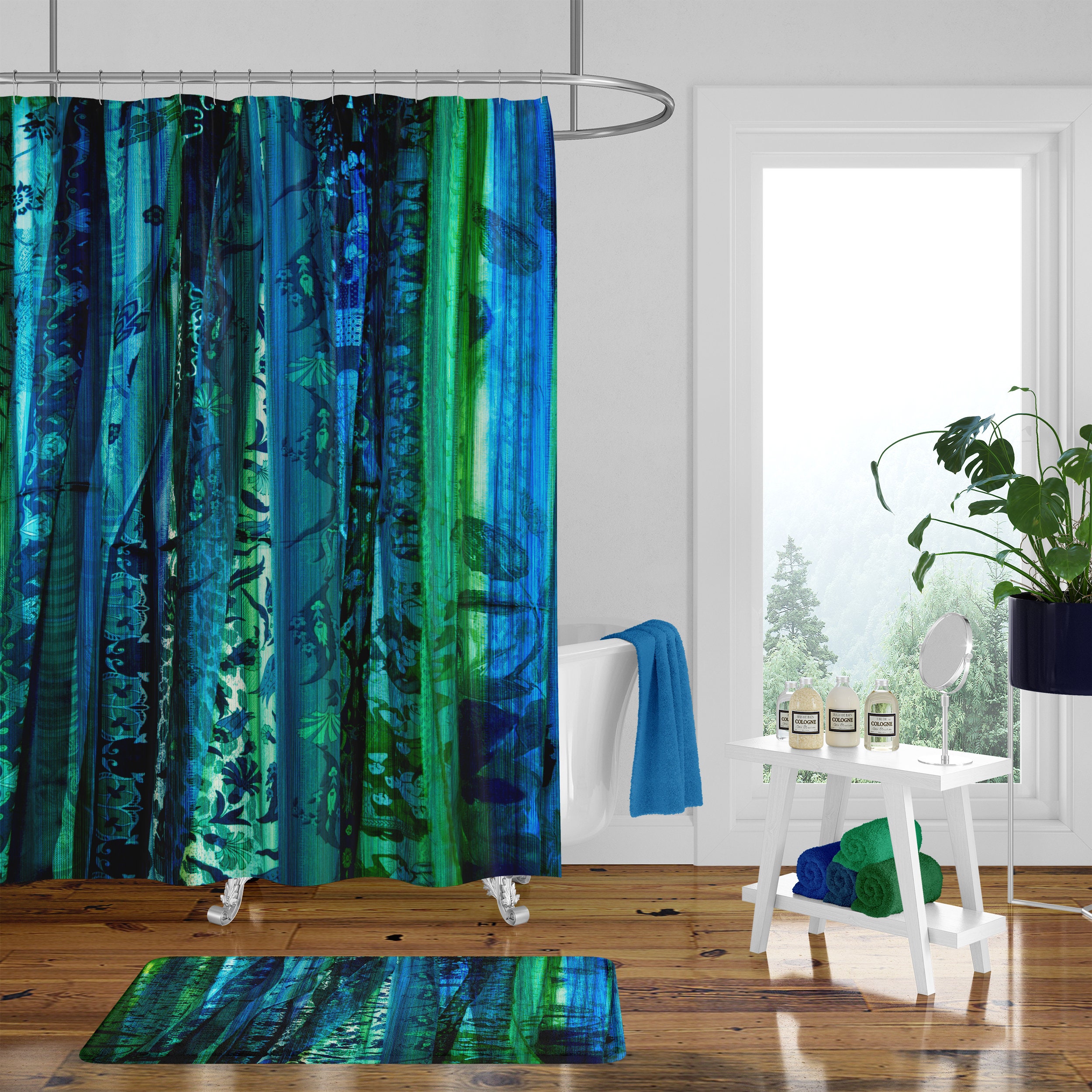 Blue Boho Shower Curtain, Boho Bathroom Decor, Boho Maximalist , Gypsy Soul with At Home Shower Curtains Print - Image 2