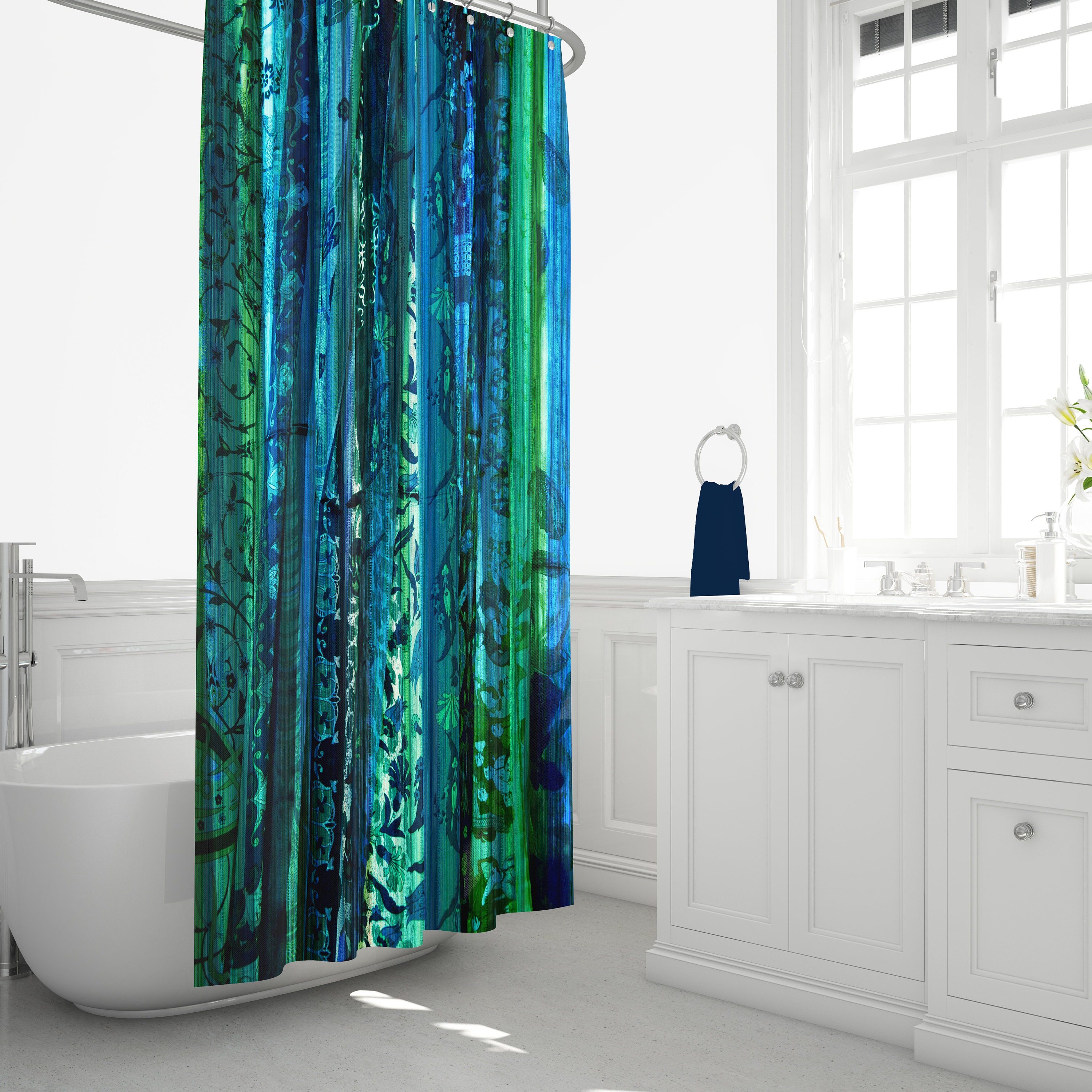 Blue Boho Shower Curtain, Boho Bathroom Decor, Boho Maximalist , Gypsy Soul with At Home Shower Curtains Print - Image 4